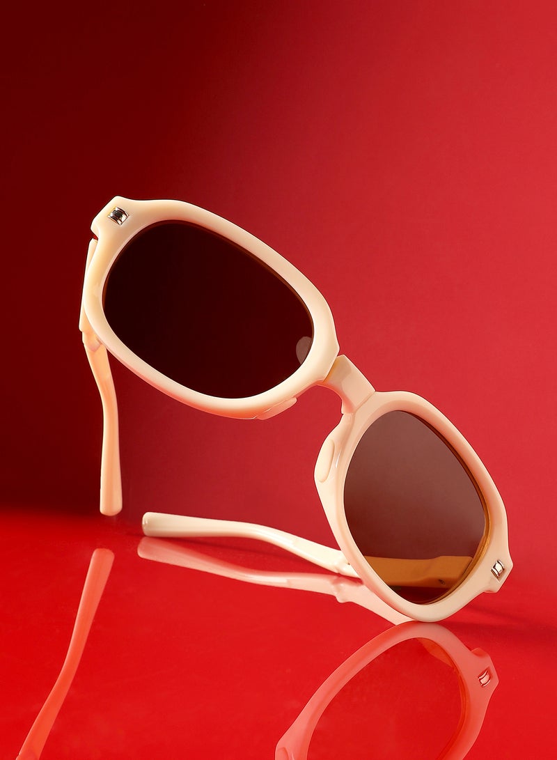 Haute Sauce Haute Sauce Unisex Foldable Rectangular Sunglasses For Casual Wear | One-Size | White Polycarbonate Frame | Brown Polarized Lens | Full Rim | Eyewear For Woman & Girls  - Image 1