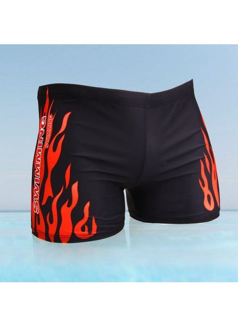 Men's Swimming Trunks And Swimming Cap Set Learning Swimming Equipment Quick-Drying Boxer Hot Spring Large Size Flame Five-Point Swimming Trunks-Color:Classic Red Hot Pants-4xl (recommended Weight 85-100kg )