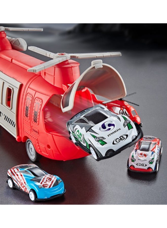 HALAMODO 【Helicopter Toy Set】Transformable Launch Transport Aircraft Kids Helicopter Vehicle Playset | For Ages 3+ | ABS Safe Material | One-Button Launch + Inertia Glide | Openable Cabin Door | Includes 3 Cars + 1 Aircraft | Large Storage Compartment | Rich Accessories With Road Signs | Durable Impact-Resistant Material | Parent-Child Educational Toy - Image 4