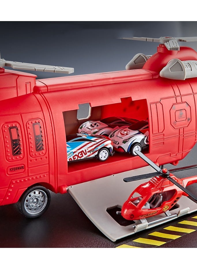HALAMODO 【Helicopter Toy Set】Transformable Launch Transport Aircraft Kids Helicopter Vehicle Playset | For Ages 3+ | ABS Safe Material | One-Button Launch + Inertia Glide | Openable Cabin Door | Includes 3 Cars + 1 Aircraft | Large Storage Compartment | Rich Accessories With Road Signs | Durable Impact-Resistant Material | Parent-Child Educational Toy - Image 3