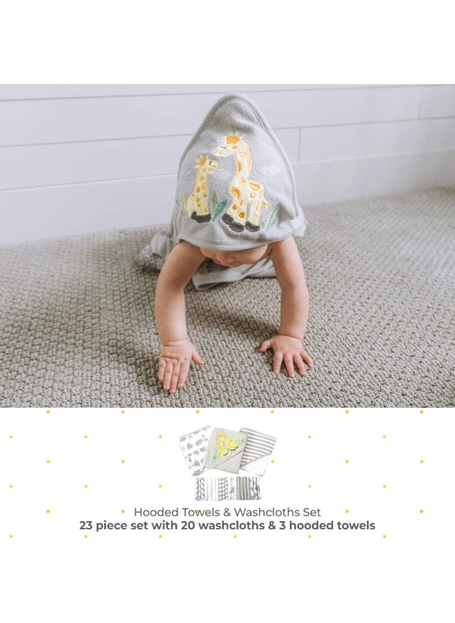 Spasilk Spasilk Bath Hooded Towels & Washcloths Set for Babies, 23-Piece Gift Set, Grey  - Image 2