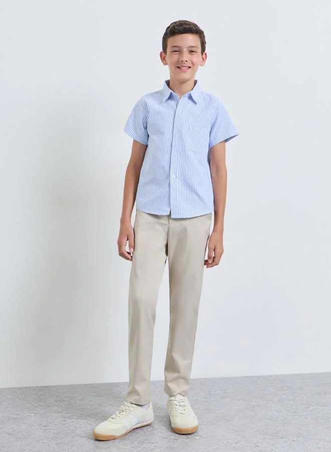 Styli Teen Boys Striped Short Sleeve Cotton Shirt