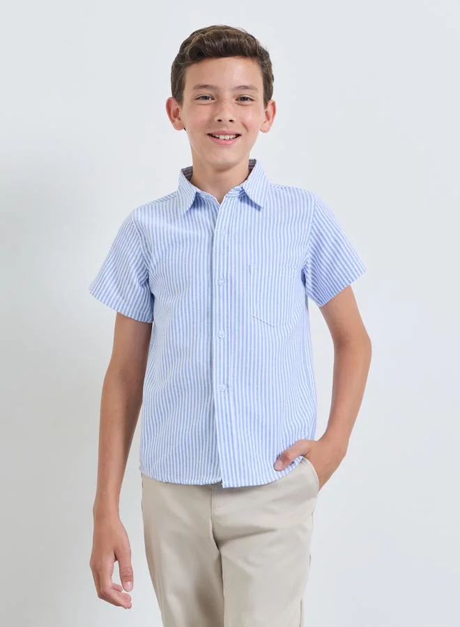 Styli Teen Boys Striped Short Sleeve Cotton Shirt