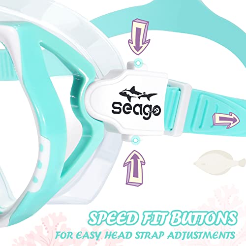 Seago Kids Swim Goggles with Nose Cover Snorkel Mask Scuba Diving Swim Mask Anti-Fog Tempered Glass, Panoramic Clear View Silicone Seal Snorkeling Gear Swimming Goggles for Kids 6-14 Boys Girls Youth - Image 5
