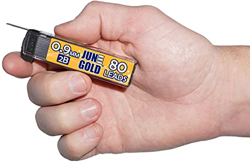 June Gold 320 Pieces, 0.9 mm 2B Lead Refills, 80 Pieces Per Dispenser, Bold Thickness, Break Resistant Lead/Graphite, 1.0 mm Compatible (Pack of 4 Dispensers) - Image 2