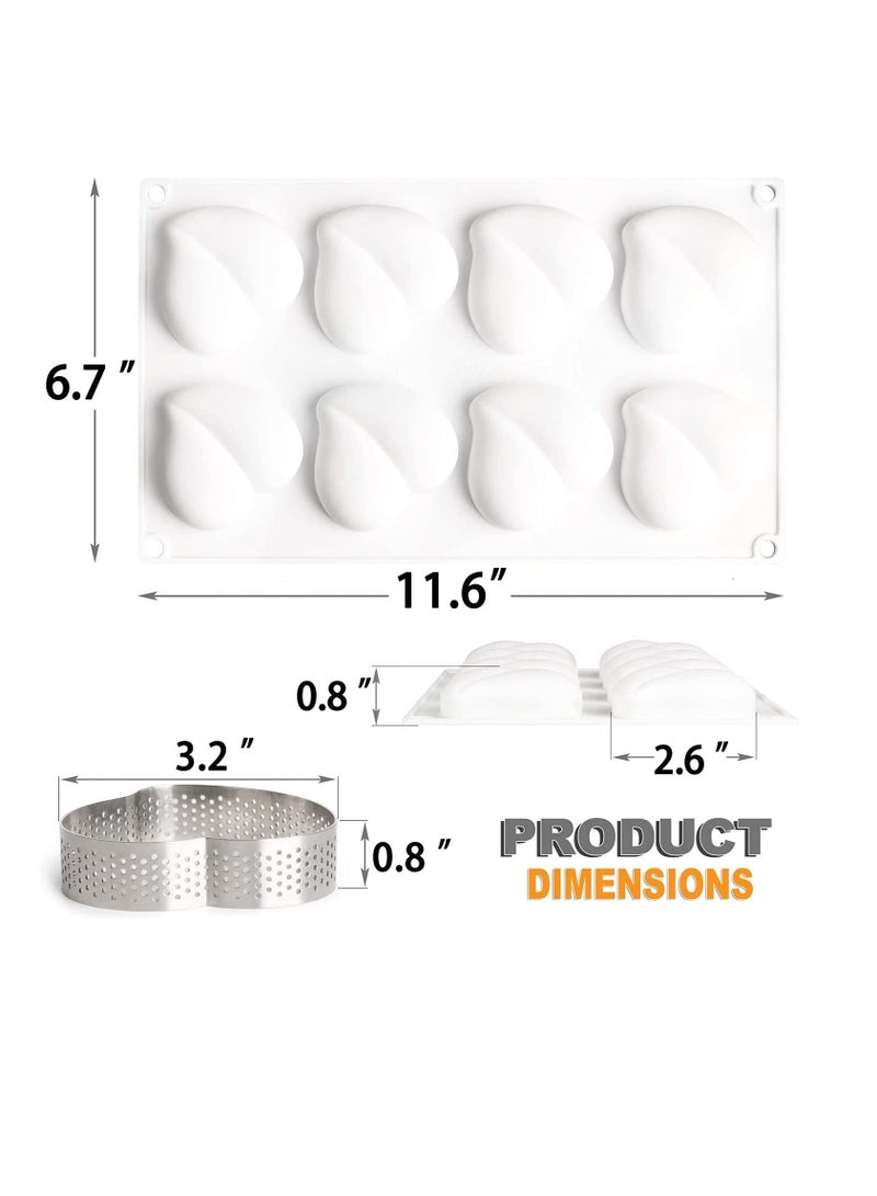 Excefore Baking Silicone Mold for Mousse Cake, 3D Baking Non Stick Molds, 2 Tart Ring and Heart Shape Dessert Moulds for DIY Chocolate Pastry Truffle Pudding Jelly Cheesecake, 8-Cavity Set of 3 - Image 2