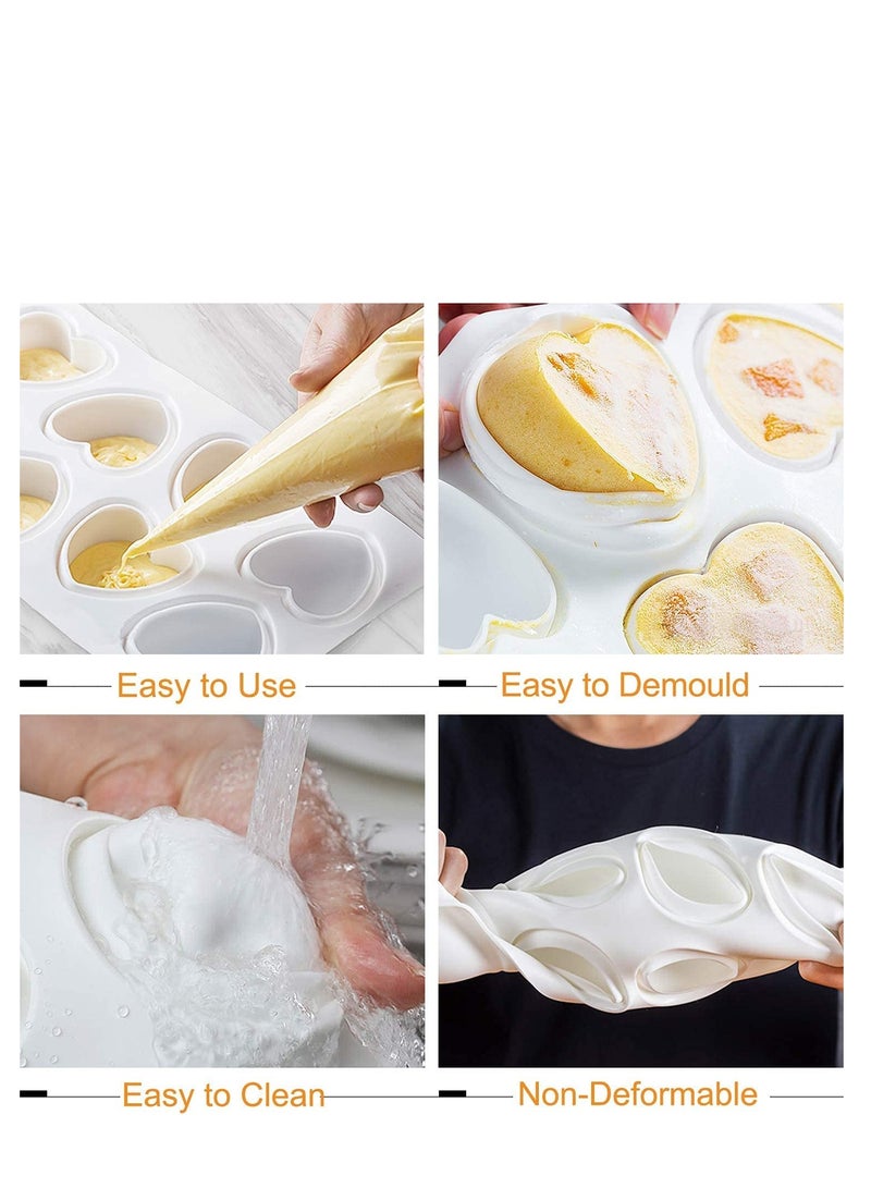 Excefore Baking Silicone Mold for Mousse Cake, 3D Baking Non Stick Molds, 2 Tart Ring and Heart Shape Dessert Moulds for DIY Chocolate Pastry Truffle Pudding Jelly Cheesecake, 8-Cavity Set of 3 - Image 4