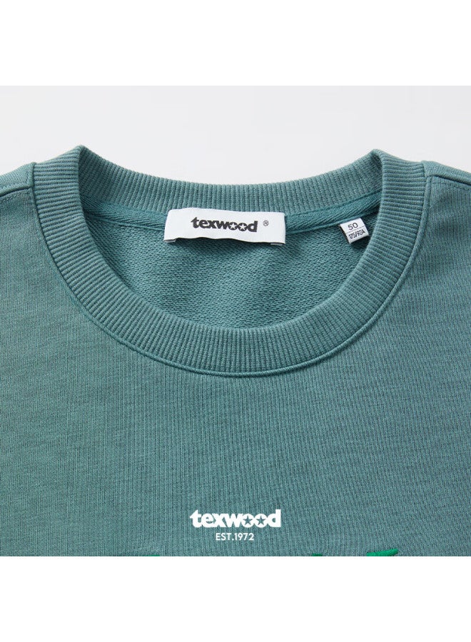 Texwood Apple Men's Sweatshirt Crew Neck Jacket Youth Casual Solid Color Long Sleeve Cotton T-shirt Gray Blue Size 46 - Image 2