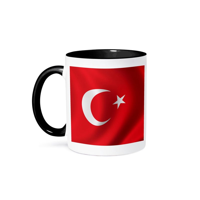 3dRose mug_155075_4 Turkey flag banner Turkish national country waving crescent  Two Tone Black Mug 11oz