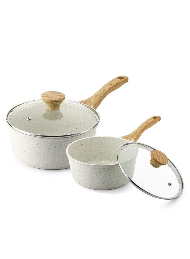 Sensarte طقم قدر سيراميك أبيض غير لاصق مع غطاء، وعاء طهي صغير بمقبض بارد، وعاء طهي متوافق مع الحث، طلاء جرانيت أبيض، خالي من PFOA/PFAS، 2.0 + 2.5QT - Image 1