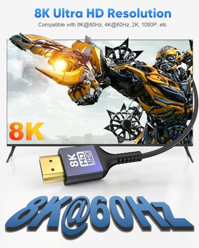 ZeniKon Thin HDMI Cable 6.6FT 8K Slim HDMI Cable, 48Gbps Ultra High Speed Flexible HDMI 2.1 Cord with 8K@60Hz, 4K@60Hz, Dynamic HDR, 3D for Laptop, HDTV, Monitor, Projector, PS5/PS4, Xbox - Image 3