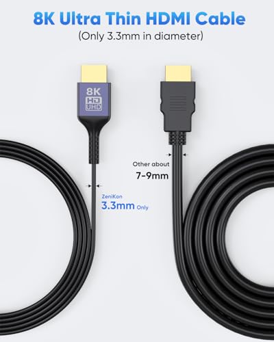 ZeniKon Thin HDMI Cable 6.6FT 8K Slim HDMI Cable, 48Gbps Ultra High Speed Flexible HDMI 2.1 Cord with 8K@60Hz, 4K@60Hz, Dynamic HDR, 3D for Laptop, HDTV, Monitor, Projector, PS5/PS4, Xbox - Image 2
