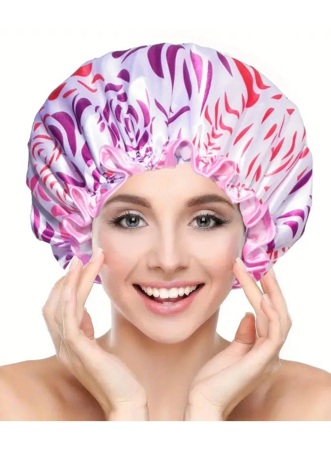 Goolsky 1pc Extra Large Women's Shower Cap - Double-Layered Waterproof Bath Hat for Hair Care - Soft, Breathable, and Adjustable Design for Comfortable Bathing Experience - Image 1
