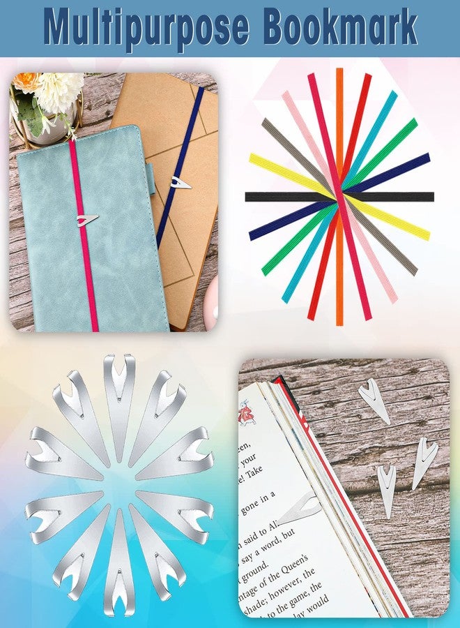 Zonon 20 Pcs Elastic Bookmarks Set Book Bands Elastic Stainless Steel Book Darts Fabric Multicolor Book Markers for Women Men Office School(Multi Colors) - Image 3
