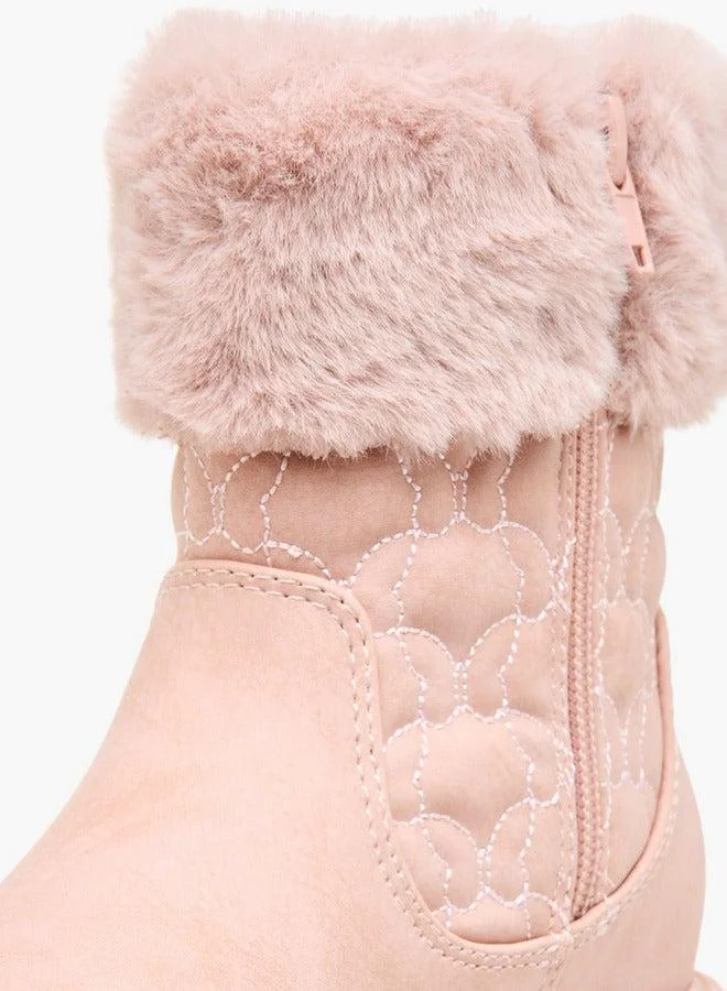 Little Missy PINK Quilted Ankle Boots with Faux Fur and Zip Closure for Women | Best Price UAE