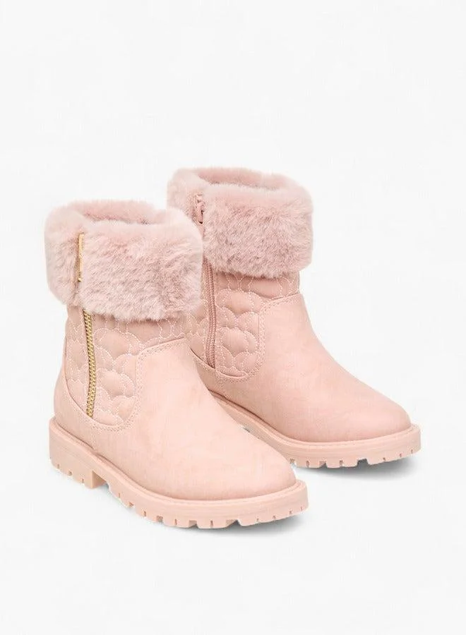 Quilted Ankle Boots with Faux Fur and Zip Closure