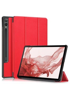 for Samsung Galaxy Tab S9 Plus SM-X810/X816B/X818U (12.4inch), Multi-View Angles Function PU Leather Smart Cover with Auto Sleep Wake Feature Flip Case (red)