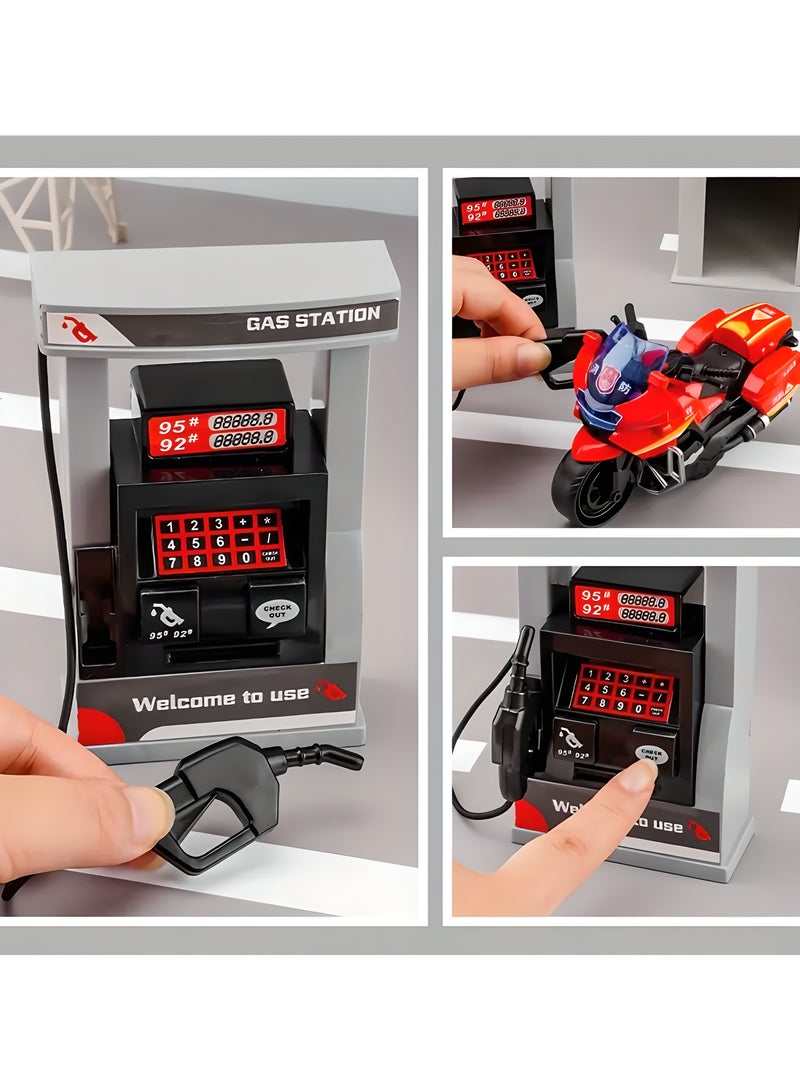 ليكسادا مجموعة لعب محطة وقود تفاعلية للصغار بتفاصيل واقعية ومؤثرات صوتية ممتعة - نموذج لعبة بلاستيكية حمراء للأولاد، هدايا للأطفال من سن 3 سنوات فأكثر (السيارة غير متضمنة) - Image 3