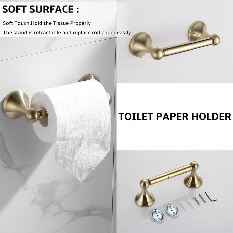 BGL Bathroom Hardware Set, Brushed Brass Adjustable Expandable Towel Bar 4-Piece Towel Ring Robe Hook Toilet Paper Holder Bathroom Accessory Set Wall Mounted - Image 4