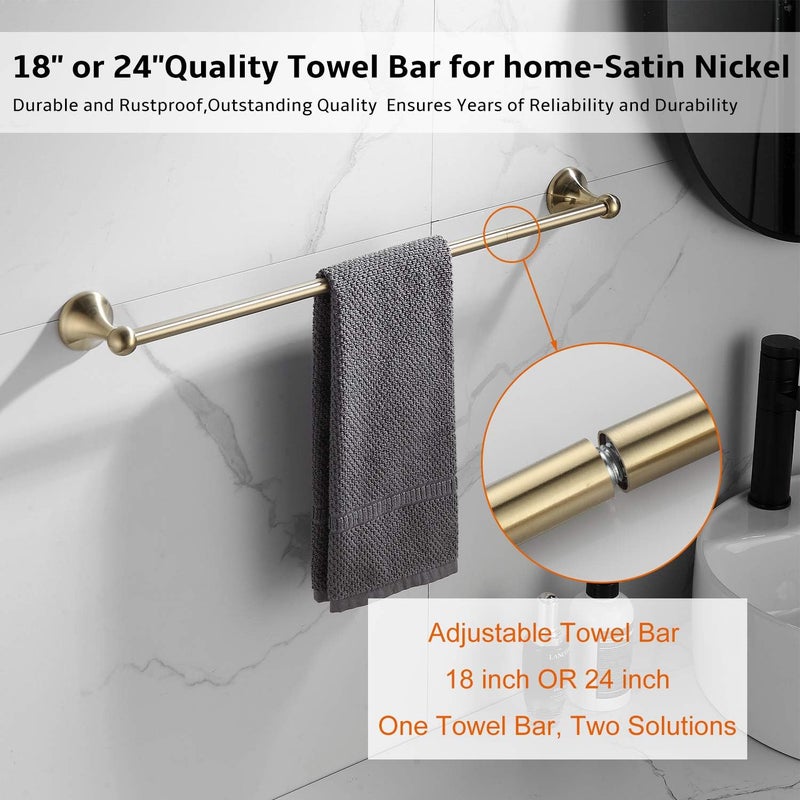 BGL Bathroom Hardware Set, Brushed Brass Adjustable Expandable Towel Bar 4-Piece Towel Ring Robe Hook Toilet Paper Holder Bathroom Accessory Set Wall Mounted - Image 2