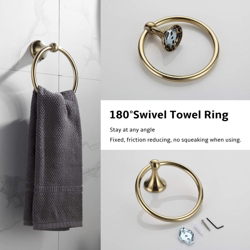 BGL Bathroom Hardware Set, Brushed Brass Adjustable Expandable Towel Bar 4-Piece Towel Ring Robe Hook Toilet Paper Holder Bathroom Accessory Set Wall Mounted - Image 3