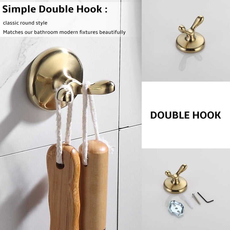 BGL Bathroom Hardware Set, Brushed Brass Adjustable Expandable Towel Bar 4-Piece Towel Ring Robe Hook Toilet Paper Holder Bathroom Accessory Set Wall Mounted - Image 5