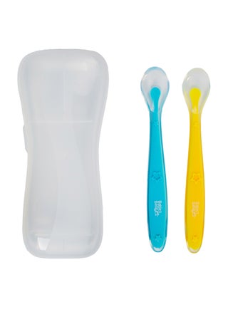 Silicone Spoon Set With Travel Case, Set Of 2, Suitable For 6M+ - Yellow & Blue - pzsku/Z0D475725EC54921F71B8Z/45/1744118484/d3e9cc7e-395a-4398-bdde-e9644cff963c