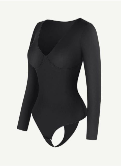 Bodysuit with Long Sleeves with a V-Shaped Open Design
