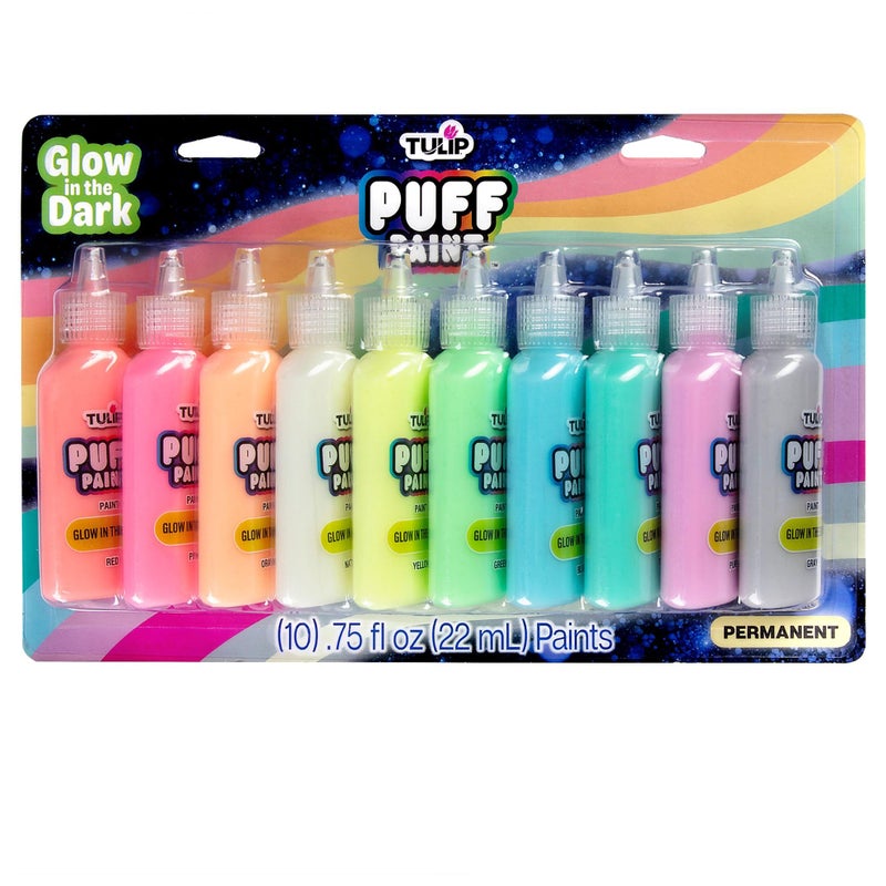 Tulip Puff Paint Glow in the Dark Colors 10pack MultiSurface Premium Quality Nontoxic Waterproof Craft Paint Permanent on Fabric 10pack