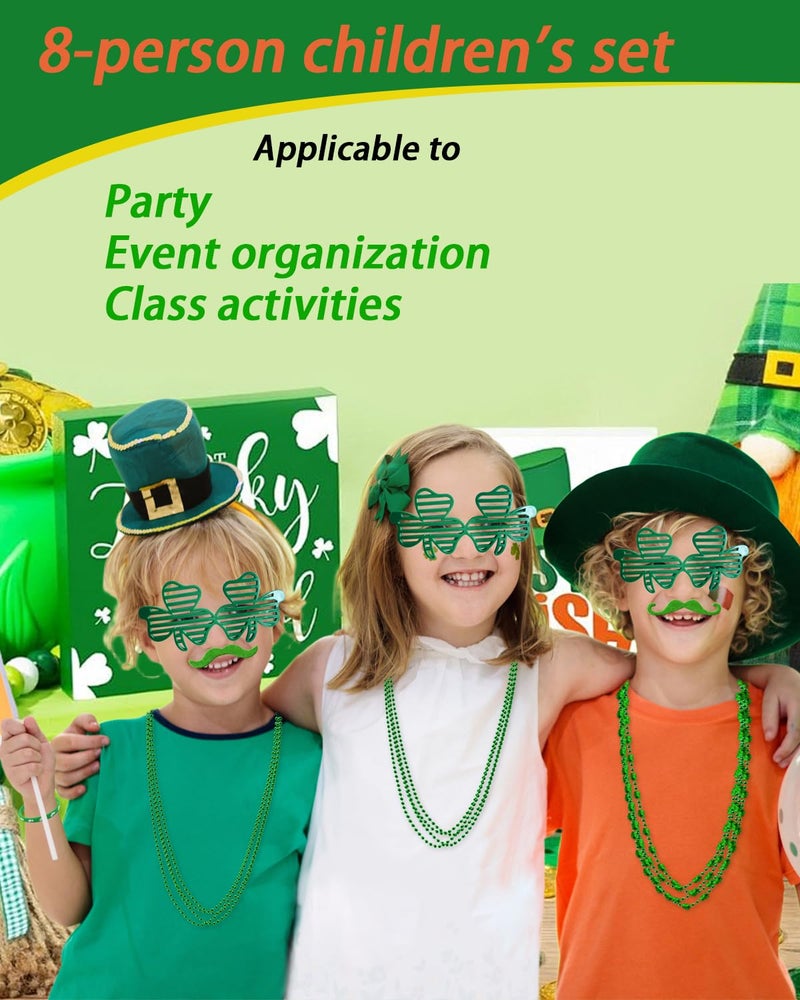 Xunqee 188 Pcs St. Patrick's Day Accessories Party Favor Set,St Patricks Day Decorations Kit for Kids Adults Shamrock Glasses,Necklaces,Bracelets,Green Beards,Coins,Snap Bracelets,Tattoo Stickers - Image 4