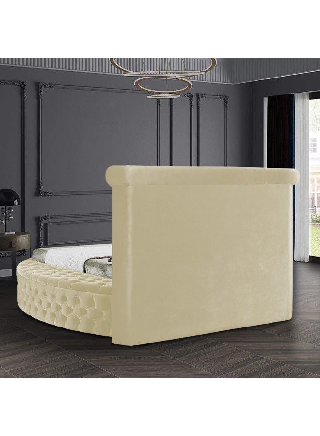 In-House Lotus | Wooden Bed Frame Upholstered in Velvet - Ivory  - Image 5