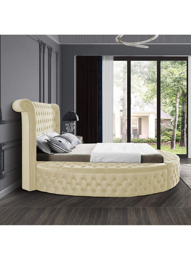 In-House Lotus | Wooden Bed Frame Upholstered in Velvet - Ivory  - Image 4