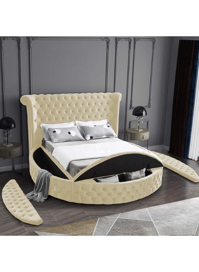 In-House Lotus | Wooden Bed Frame Upholstered in Velvet - Ivory  - Image 3