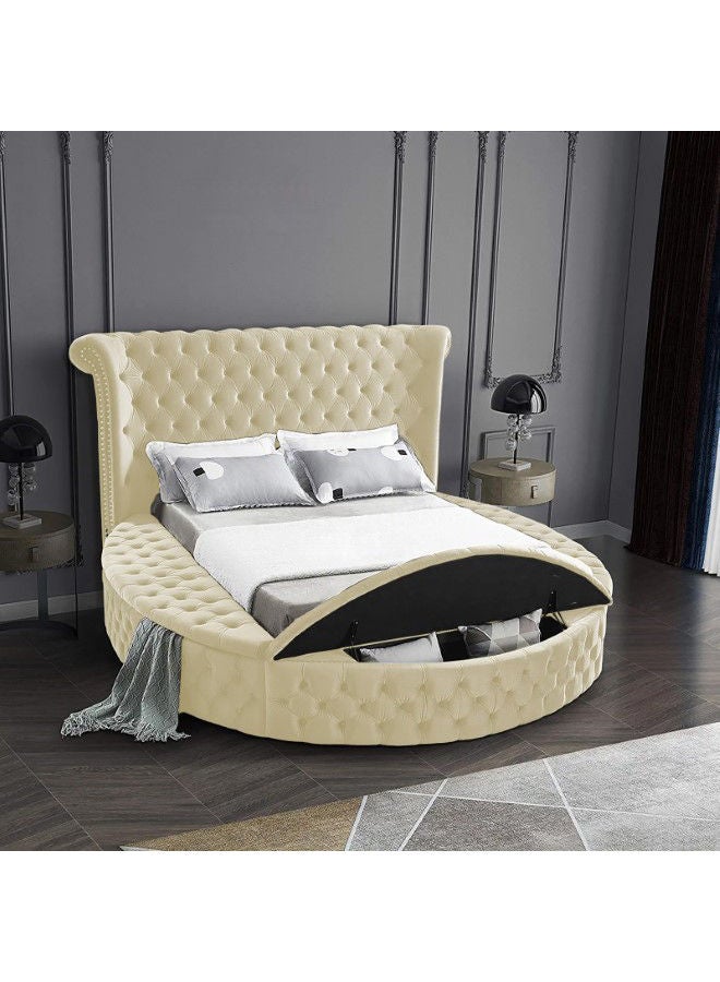 In-House Lotus | Wooden Bed Frame Upholstered in Velvet - Ivory  - Image 2