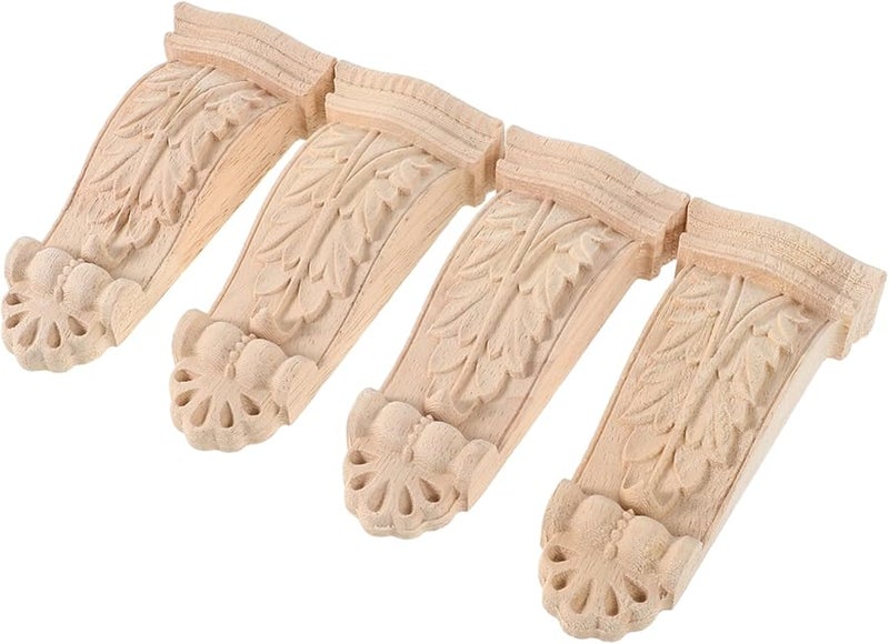 4 قطع من الكوربل الخشبي المنحوت غير المطلي بتصميم عمود روماني عتيق لتزيين أثاث المنزل - Image 2