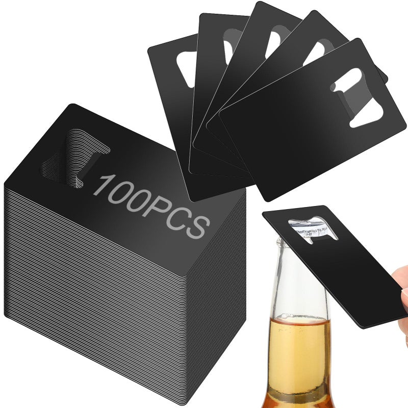 Nuogo 100 Pcs Stainless Steel Card Bottle Openers Bulk Metal Card Beer Openers Groomsmen Wallet Bottle Opener for Wedding Party Bridesmaid Favors Gifts Black