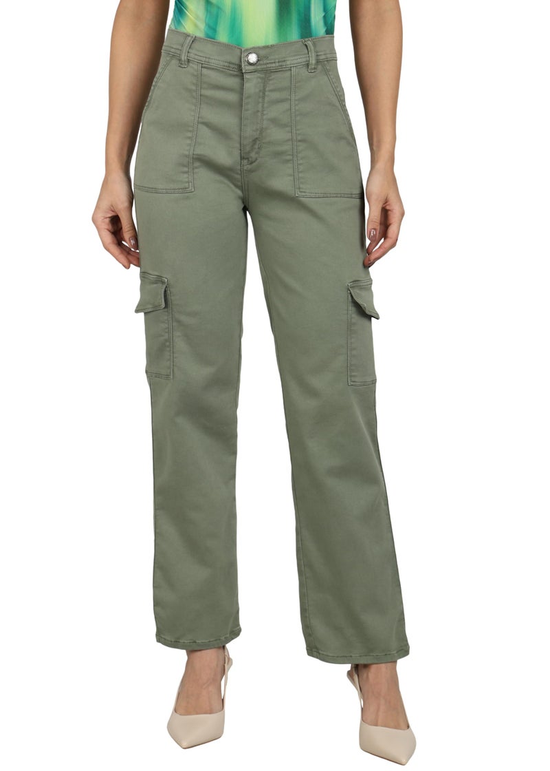 Nifty Women's Denim Relaxed Fit Olive Cargo Jeans (1466_OLVE_32_Olive_32) - Image 1