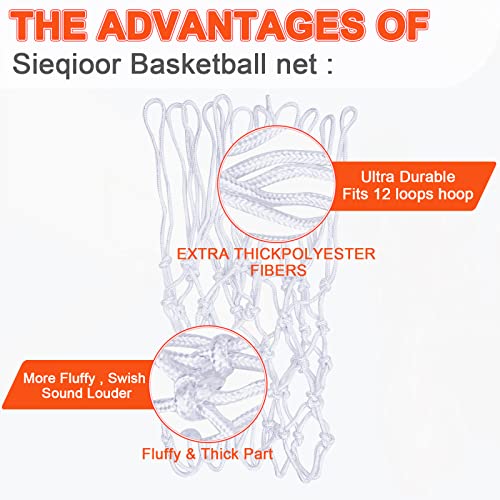 Sieqioor [2 Packs] Sieqioor Professional Basketball Net Replacement Heavy Duty, Durable Basketball Nets in All Weather Anti Whip, Fits Standard Indoor Outdoor Rims 12 Loops (White) with Basketball net Bag - Image 4