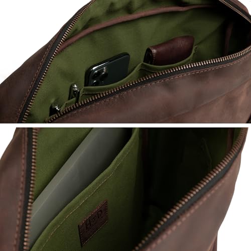 Hide & Drink Leather Briefcase for Men with Shoulder Strap, Crossbody Laptop Bag for Mens, Computer Brief Case for Work, Men's Briefcases, Brown Messenger Bags Professional, Genuine Satchel for Women, Office Cases - Image 3