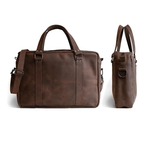 Hide & Drink Leather Briefcase for Men with Shoulder Strap, Crossbody Laptop Bag for Mens, Computer Brief Case for Work, Men's Briefcases, Brown Messenger Bags Professional, Genuine Satchel for Women, Office Cases - Image 2