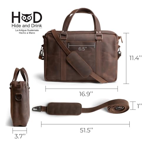 Hide & Drink Leather Briefcase for Men with Shoulder Strap, Crossbody Laptop Bag for Mens, Computer Brief Case for Work, Men's Briefcases, Brown Messenger Bags Professional, Genuine Satchel for Women, Office Cases - Image 4