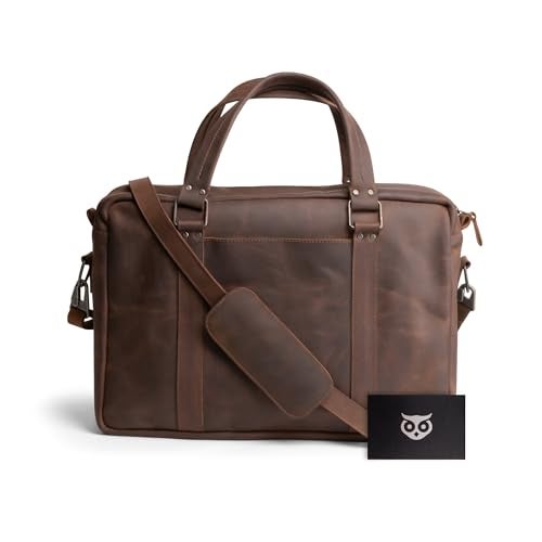 Hide & Drink Leather Briefcase for Men with Shoulder Strap, Crossbody Laptop Bag for Mens, Computer Brief Case for Work, Men's Briefcases, Brown Messenger Bags Professional, Genuine Satchel for Women, Office Cases - Image 5