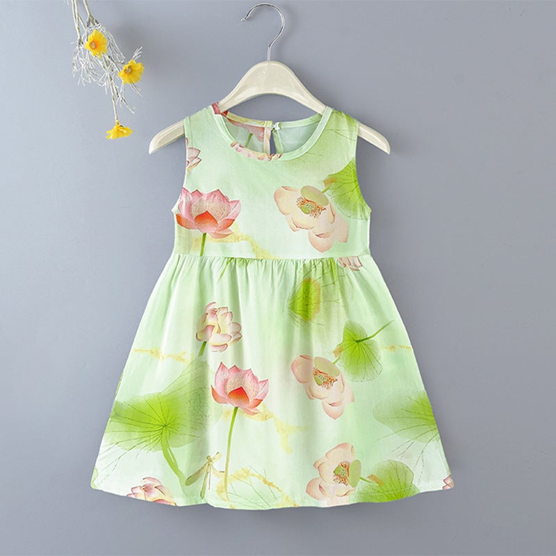 Girl's dress Summer Floral Princess Dress Beach Dress 2025 New Cotton Vest Dress Children'S A- Line Dress - Image 1