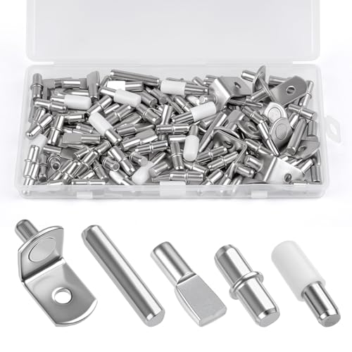 Okxiri 124 Pcs Shelf Pegs Kit, 5 Styles Nickel Shelf pins for Cabinet Shelves, Plated Shelf Support Pegs, Shelf Holders pegs for Kitchen Bookshelf Closet Furniture (5mm, 1/4inch) - Image 1