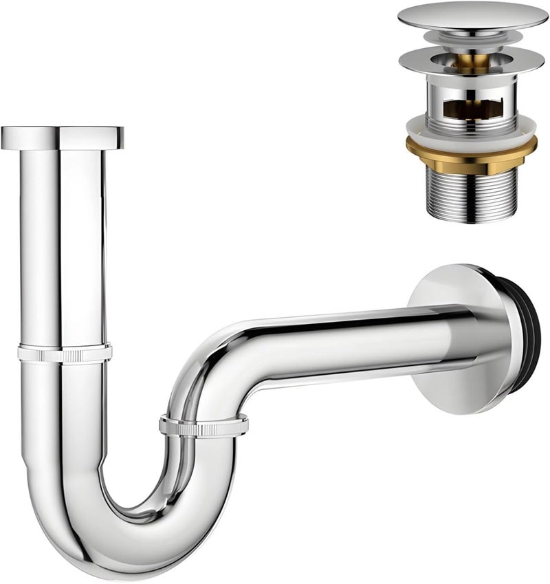 Generic Bathroom Sink Drain Kit P Trap, 11.4 In Stainless Steel Replacement, Silver, Anti-Odor, Including Basin Drain Pipe - Image 1