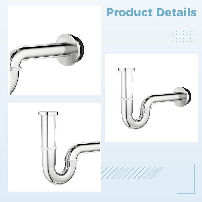 Generic Bathroom Sink Drain Kit P Trap, 11.4 In Stainless Steel Replacement, Silver, Anti-Odor, Including Basin Drain Pipe - Image 3
