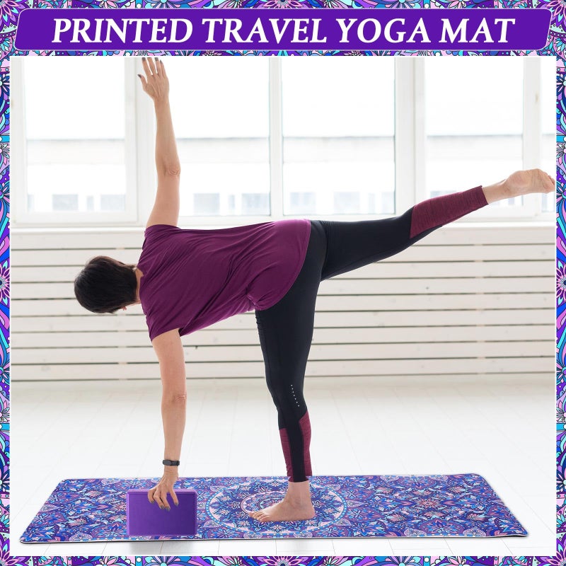 Tinideya 3 Pcs Yoga Mat Yoga Block with Carrying Strap Non Slip Yoga Mat Travel Yoga Mat for Exercise, Yoga, Fitness, Pilates, Floor Workouts, purple - Image 5