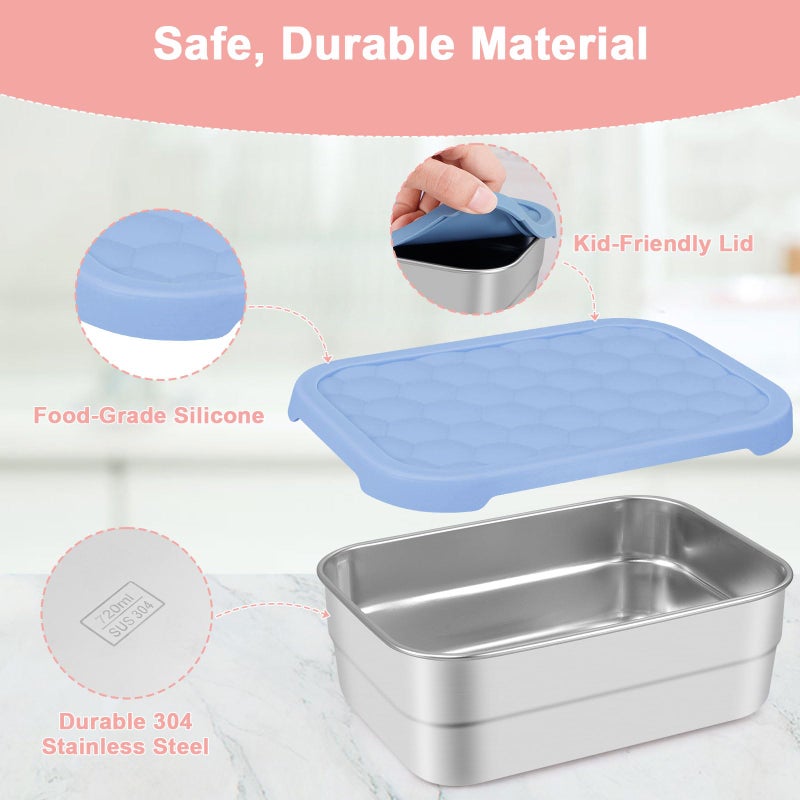 Caperci 25oz Stainless Steel Food Containers, 3-Pack Bento Lunch Box with Silicone Lids, Leak-Proof Reusable Meal Prep Container for Sandwiches & Snacks, BPA-Free (720ML) - Image 4