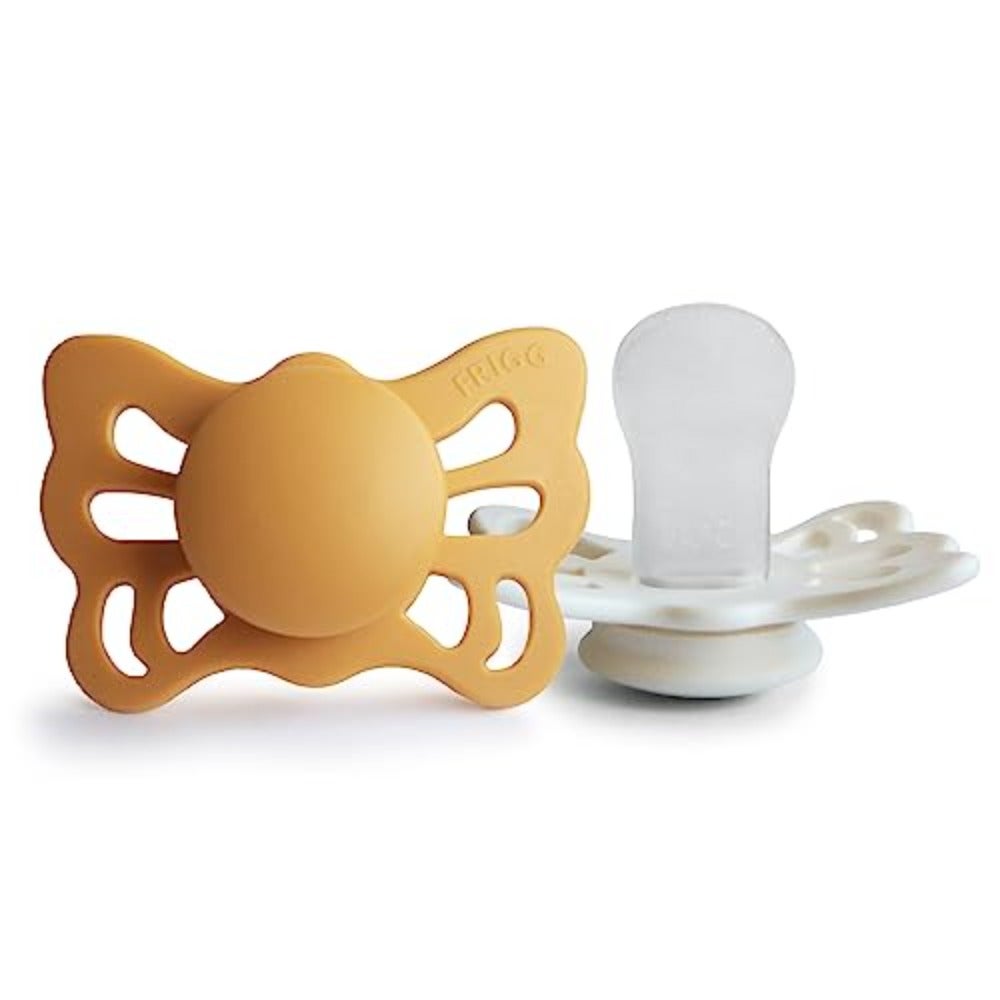Butterfly Anatomical Pacifier Pack of 2 Silicone Soother Dummy BPA-Free Made in Denmark Anatomical SilkySoft Nipple Slate/Powder Blue (0-6 Months )