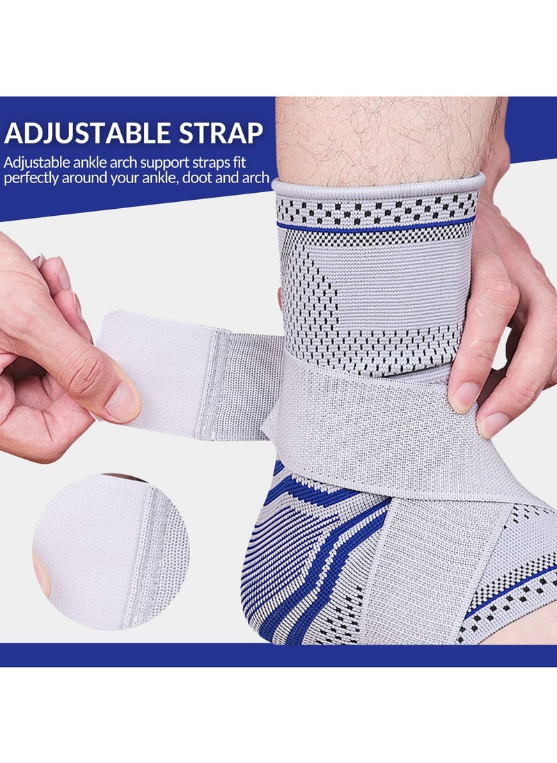 VIO Ankle Foot Support Wrap for Sprained Ankle Weak Ankles Ligament Damage Stabilization Achilles Tendonitis Plantar Fasciitis Heel Pain Relief Adjustable Brace Ankle Compression Sleeve With Strap for Women Men Assorted Grey  - Image 3